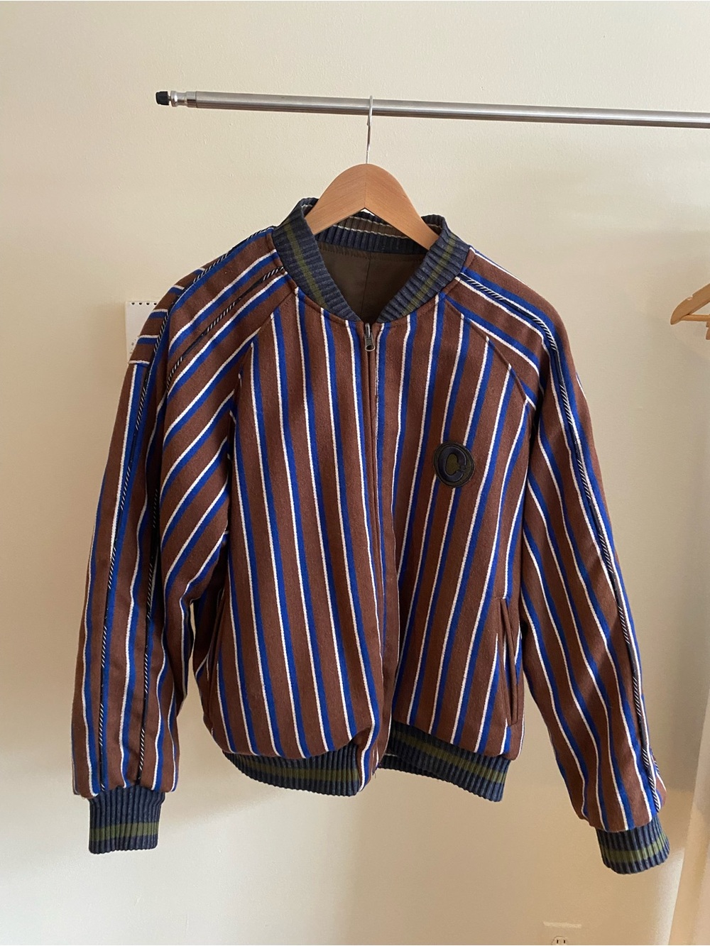 Striped Brown & Blue Men's Bomber Jacket